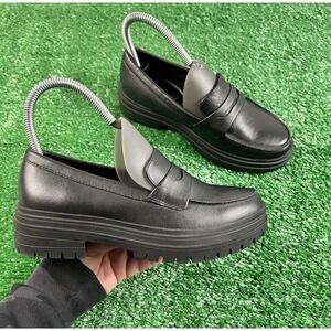 Quince Women's SZ 5.5 Italian Leather Lug Sole Penny Loafers in Black NWOB